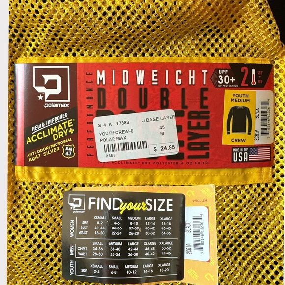 Polarmax Thermal Double Base Layer Top, Youth Size M 8-10 Black - Picture 4 of 5